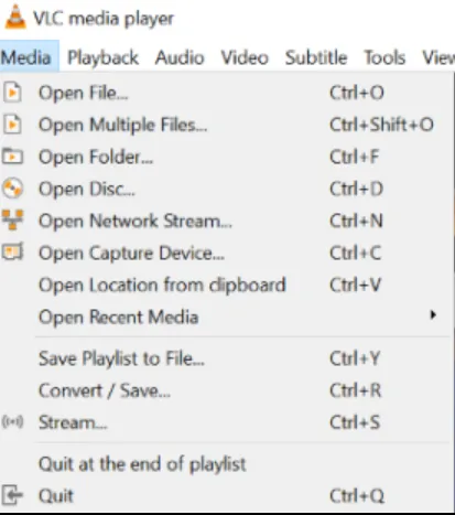 Ouvrir un flux réseau dans le menu Média de VLC.